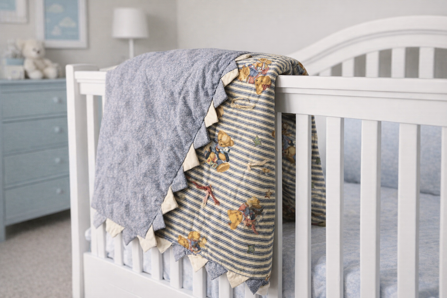 Teddy bear tied blanket